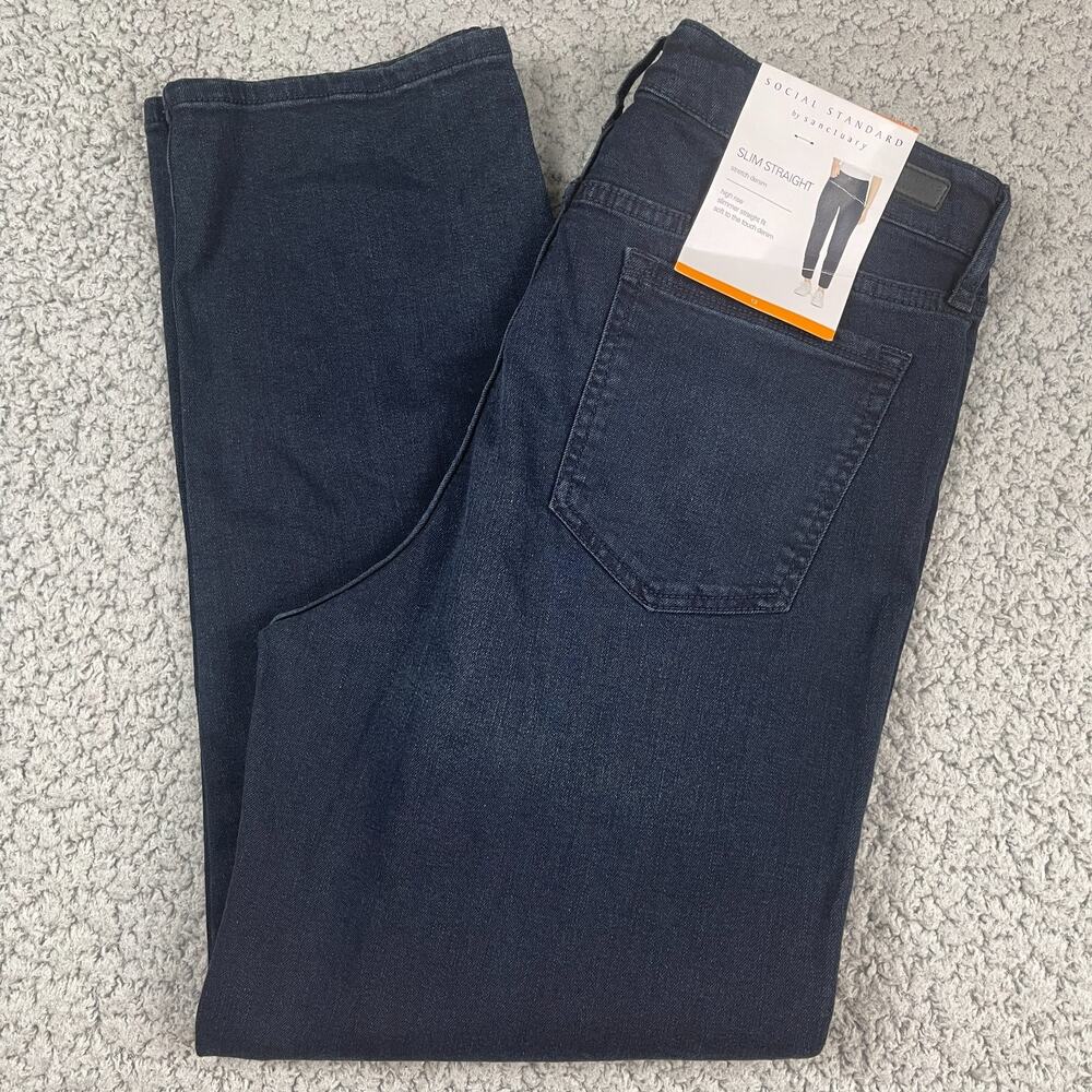 Social Standard Jeans Womens 12/31 Blue Slim Straight High Rise Nighthawk